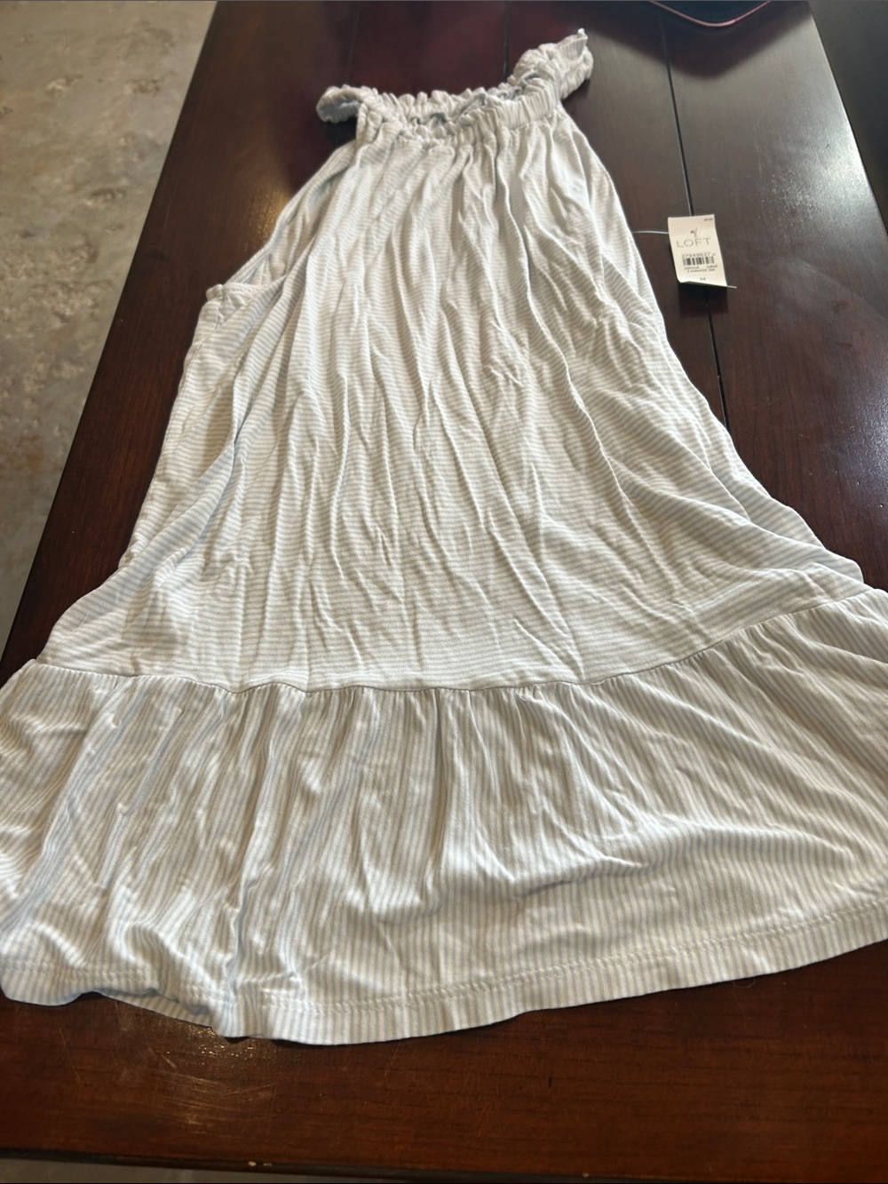 NWT LOFT Light Blue & White Striped Ruffle-Hem Sundress/ long top